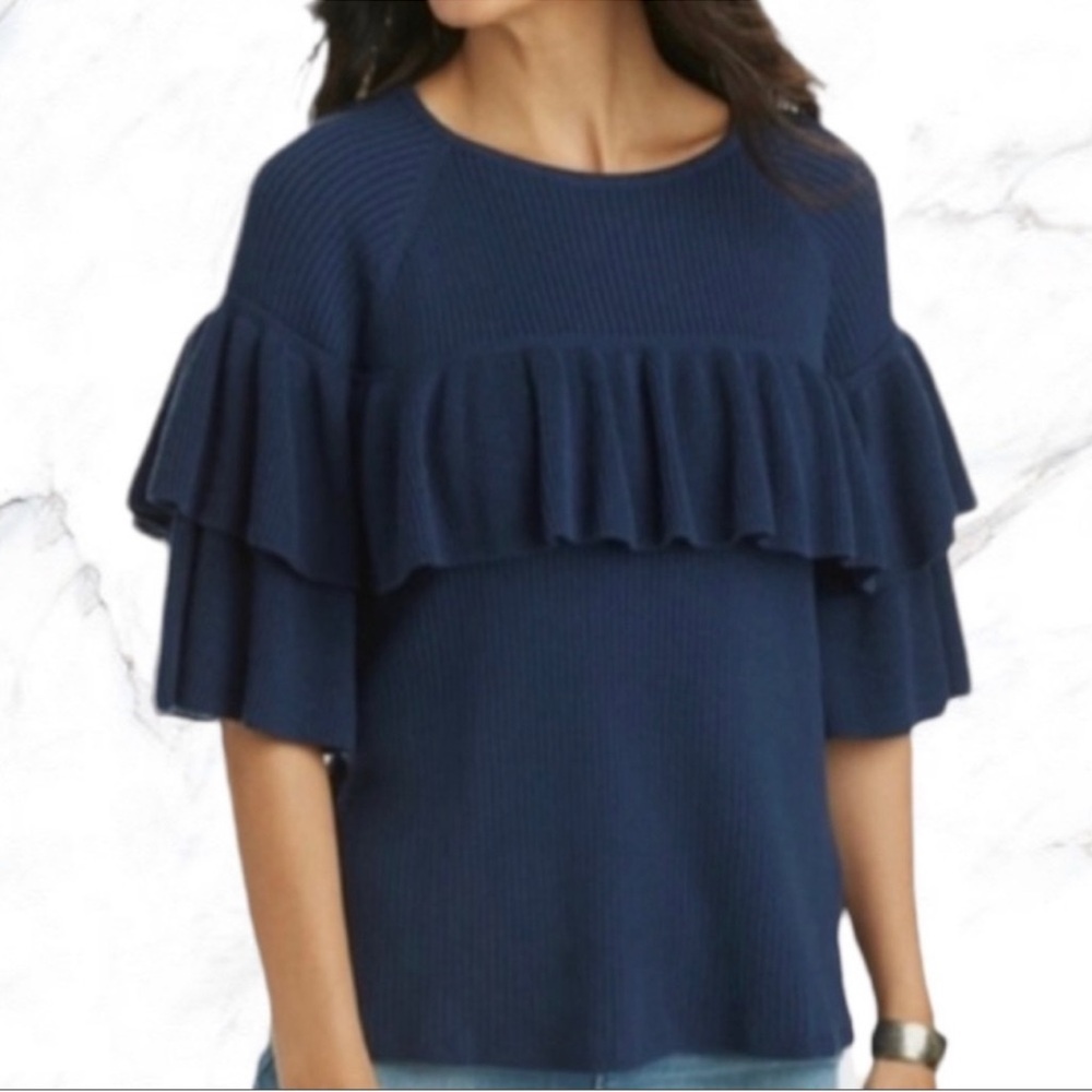 Vineyard Vines Ribbed Ruffle Sweater Navy Blue L